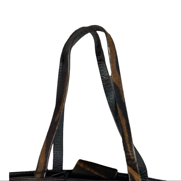 Falor Deep Brown Crocodile Embossed Leather Shoulder Bag Purse Calf Hair Strap - Picture 7 of 13